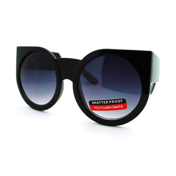 OVERSIZED CIRCLE CAT EYE SUNGLASSES (BLACK)