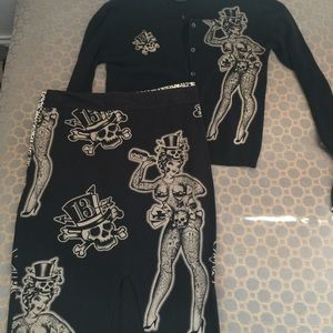 Lucky 13 cardigan and pencil skirt