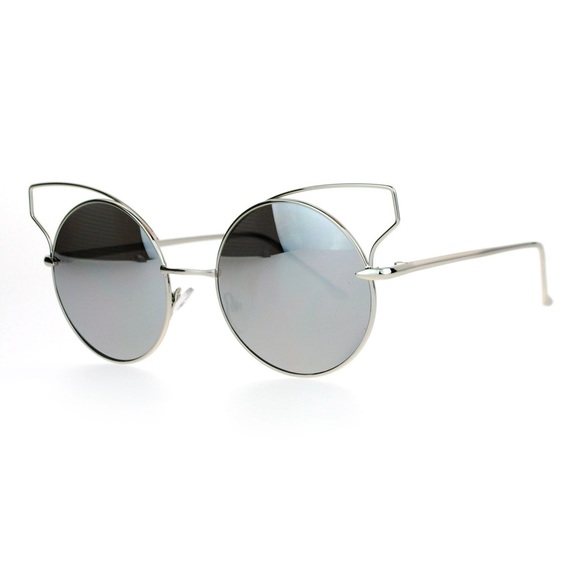 RETRO WIRE WING TIP MIRRORED SUNGLASSES (SILVER)