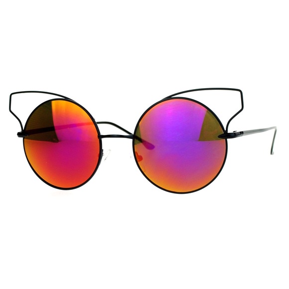 RETRO WIRE WING TIP MIRRORED SUNGLASSES (PURPLE)