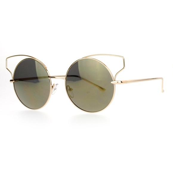 RETRO WIRE WING TIP MIRRORED SUNGLASSES (GOLD)