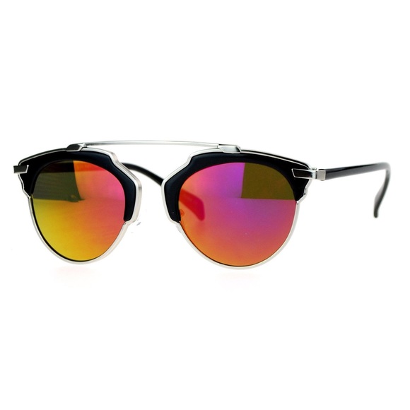 RETRO HALF RIM MIRRORED SUNGLASSES (BLACK/PURPLE)