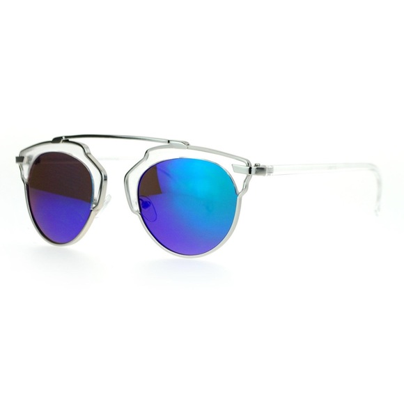 RETRO HALF RIM MIRRORED SUNGLASSES (TEAL)