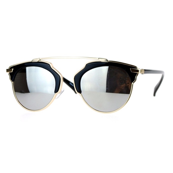 RETRO HALF RIM MIRRORED SUNGLASSES (BLACK/GOLD)