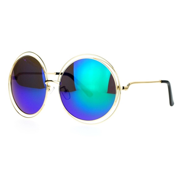 OVERSIZED ROUND BOHO METAL WIRE SUNGLASSES (TEAL)