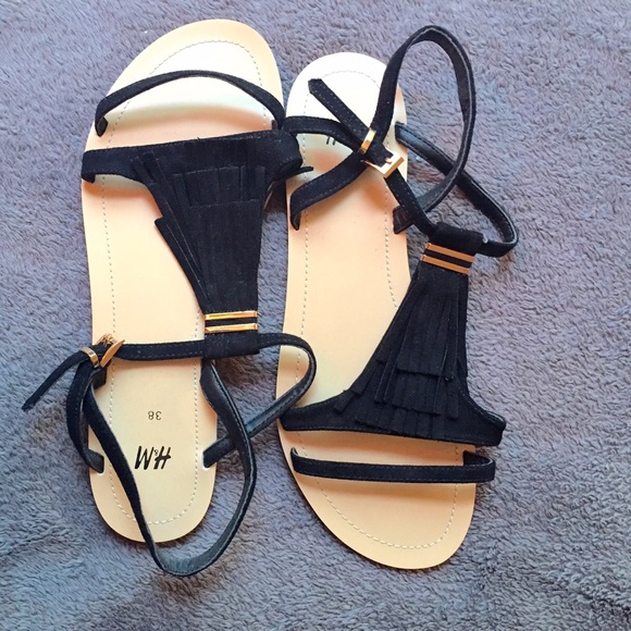 H&M fringe black sandals size euro 38
