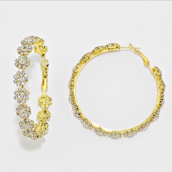 Flower Rhinestone Hoop Earrings