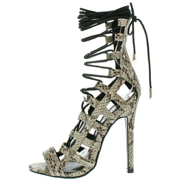 SOLD! Lace up snake skin heels 5.5 - Picture 2 of 4