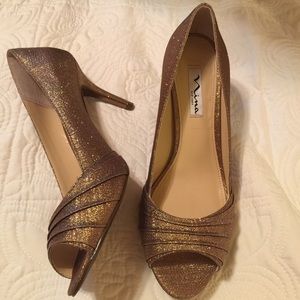 NINA gold open toe heels