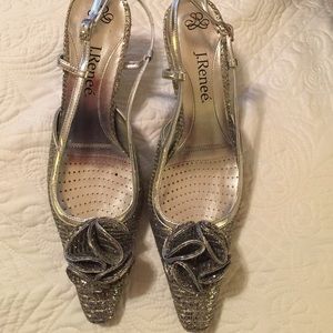 J. Renee silver sling back heels.