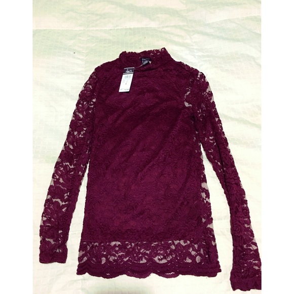 Maroon Lace high neck shirt