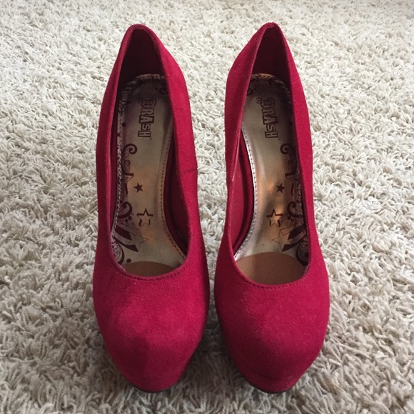 Red suede platform heels