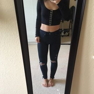 Long Sleeve Button Up Crop Top
