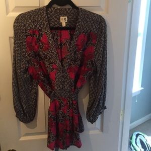 Anthropologie floral tie back blouse