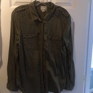 Anthropologie army green button down blouse