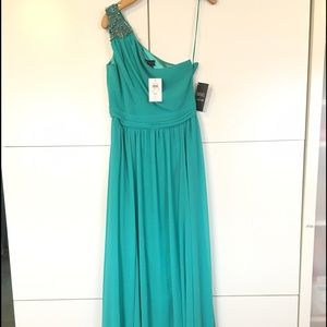 Bradley Mischka for Cache Teal chiffon gown