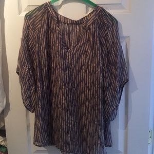 Gray and tan sheer Anthropologie blouse