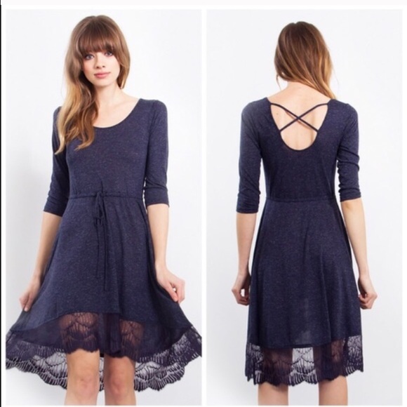 π₯FLASH SALEπ₯ NWT navy blue dress lace trim (M) - Picture 2 of 4