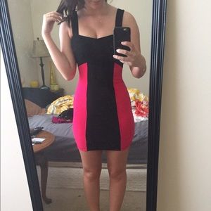 Pink and black bandage dress