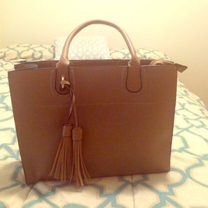 Saffiano Leather & Tassels Multi-Pocket Tote Bag