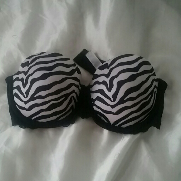 Strapless Zebra hot pink bra.