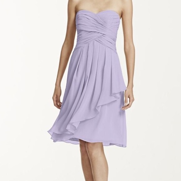 David's Bridal Iris Short Chiffon Dress w/ cascade