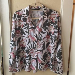 Zara floral tropical print blouse