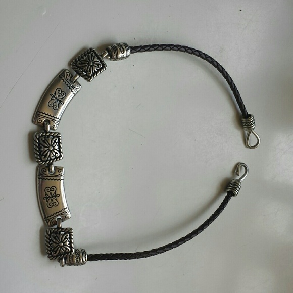 Silver Brighton necklace on brown rope