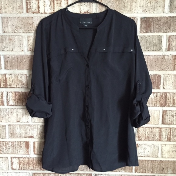 Attention black button down blouse