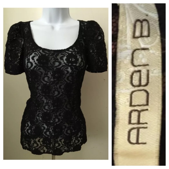 Arden B Lace Black Short Sleeve Blouse Top