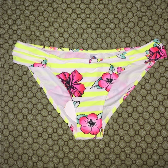 Yellow and White striped bikini bottom