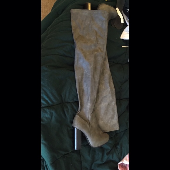 grey leather thigh high boots