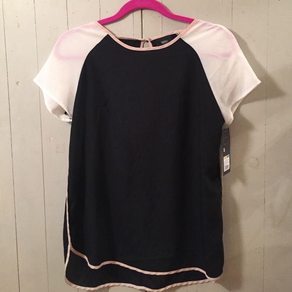 Mossimo Black & White Blouse with Pink Trim