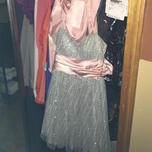 Silver & Pink Sash Formal Dress .