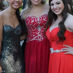 red prom dress in middle