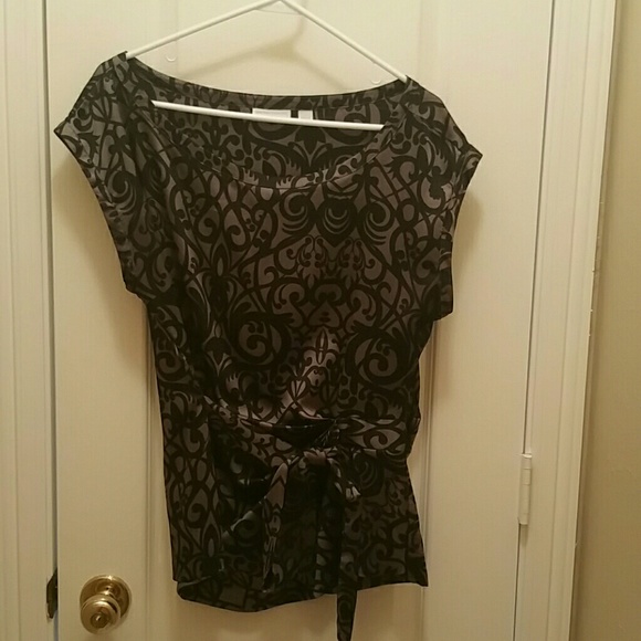 Cap Sleeve Scroll Print Poly-satin Blouse