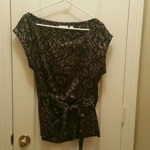 Cap Sleeve Scroll Print Poly-satin Blouse