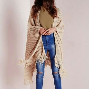 Fringed Nude Poncho