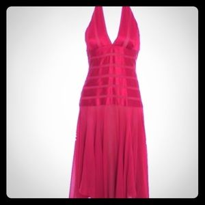 BCBG MAXAZRIA Red Silk Halter Handkerchief Gown
