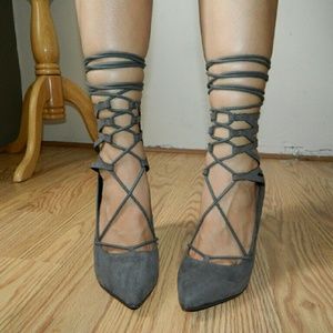 AVAILABLE! Grey lace up caged pointed heels 7.5