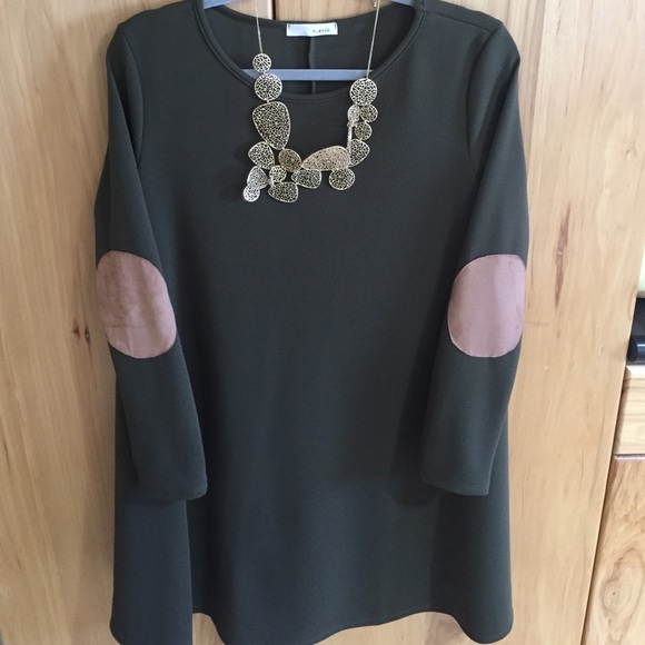 Olive green elbow patch dress