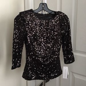 3/4 sleeve black sequin fitted shirt