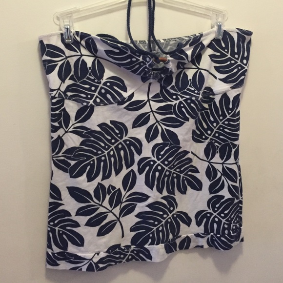 Tropical Print Navy and White Halter
