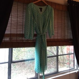 20W mint and navy polka dot tie waste dress