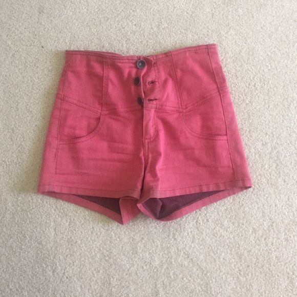 Red high waisted shorts