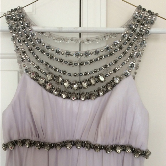 Beaded neck light gray prom dress