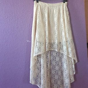 short in the front low in back ivory lace skirt