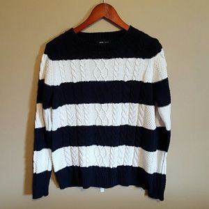 MNG Cable Knit Striped Sweater