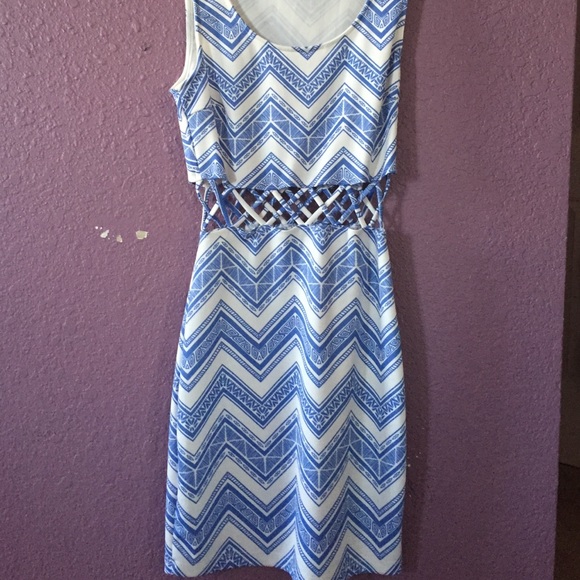 beautiful light blue and white cut out dress