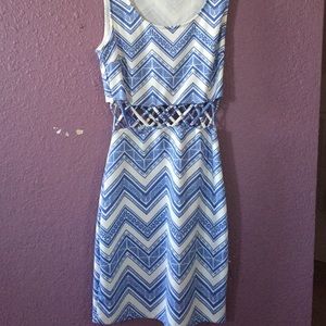 beautiful light blue and white cut out dress